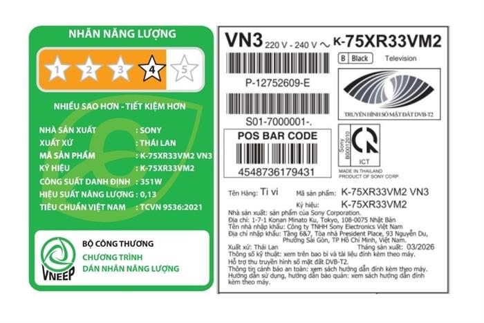 Google Tivi Sony 4K 75 inch K-75XR33VM2